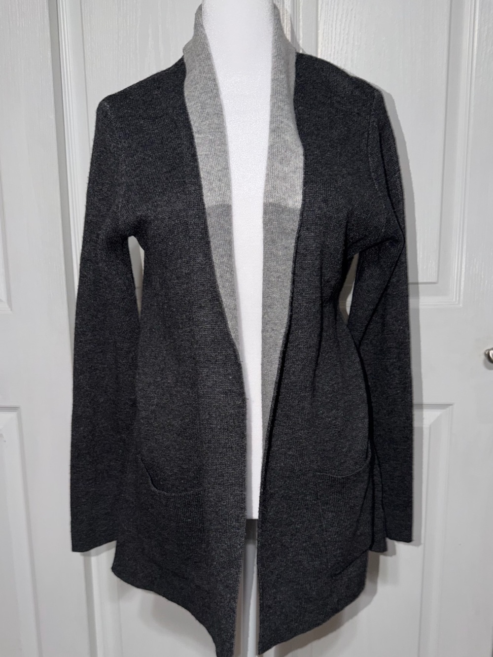 Benedetta B. Gray Colorblock Open Front Cardigan-Merino Wool Cashmere Blend-M